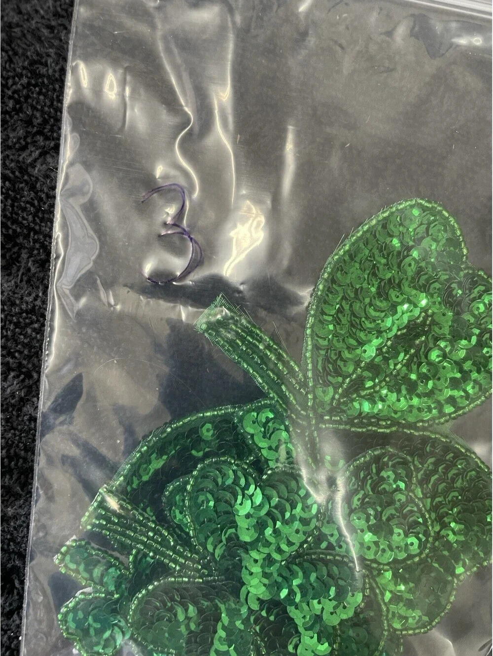 Sequin Shamrock Applique Patch Lo- Clover Good Luck Badge